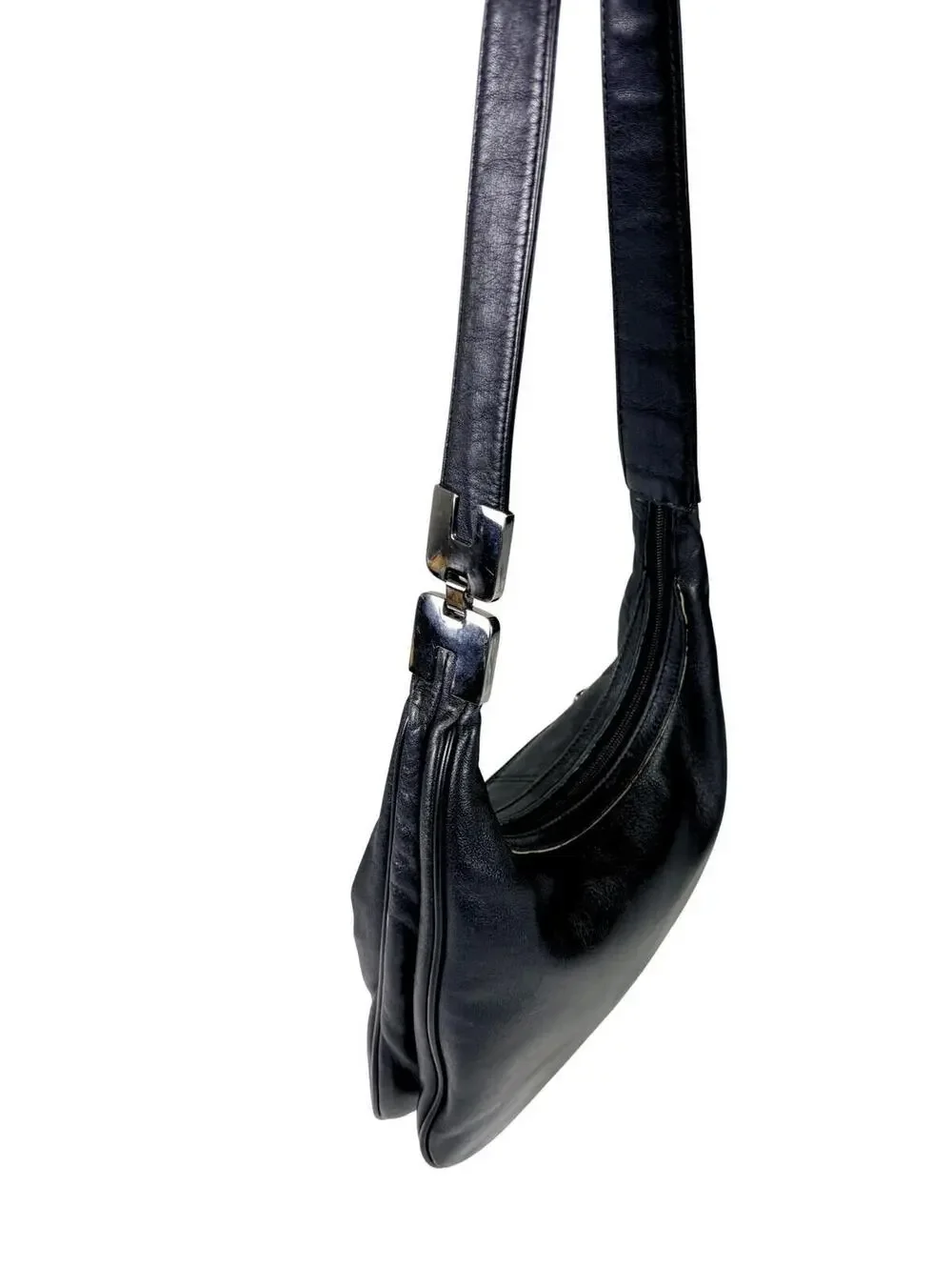 Vintage Daphne Genuine Leather Black Hobo Shoulder Bag Y2K